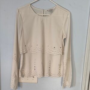 Light Cream Eyelet Peplum Long-Sleeve Top